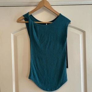 Free People Teal Knotted Shoulder Asymmetrical Tank
